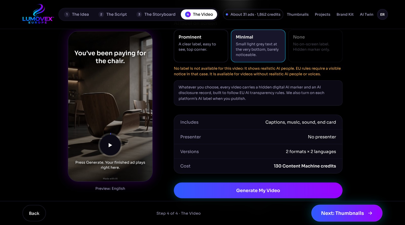 AI label options: prominent, minimal or none