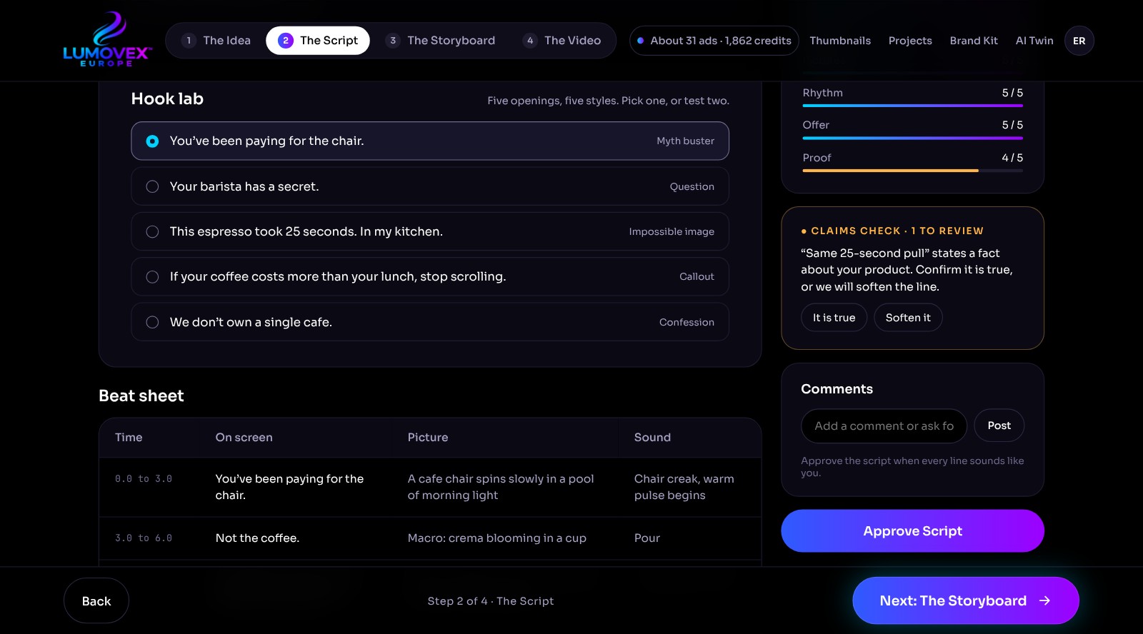 Hook options, live score and claims check
