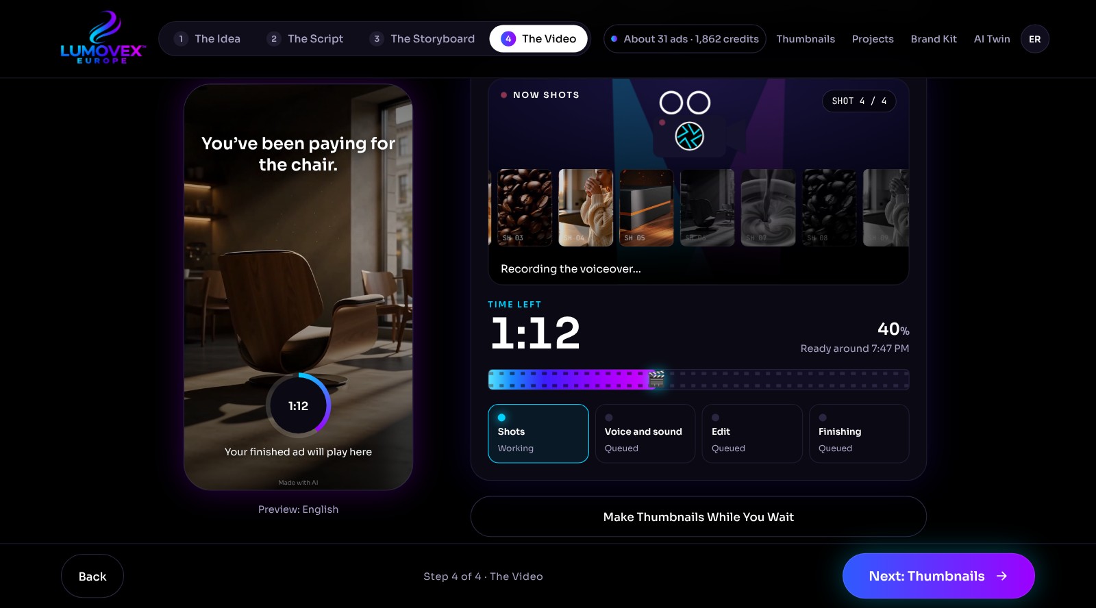 Live production screen with a countdown timer